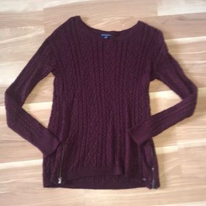 American Eagle Maroon Cable Knit Sweater